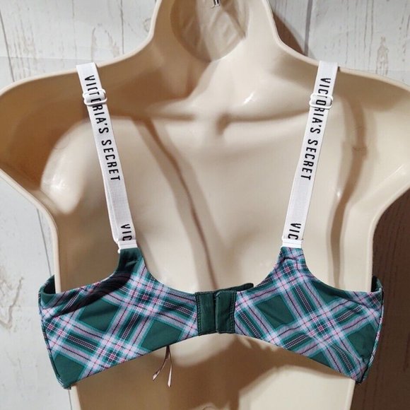 Victoria's Secret Bra 34DDD T-Shirt Lightly Lined Wireless Green Plaid - Picture 4 of 5